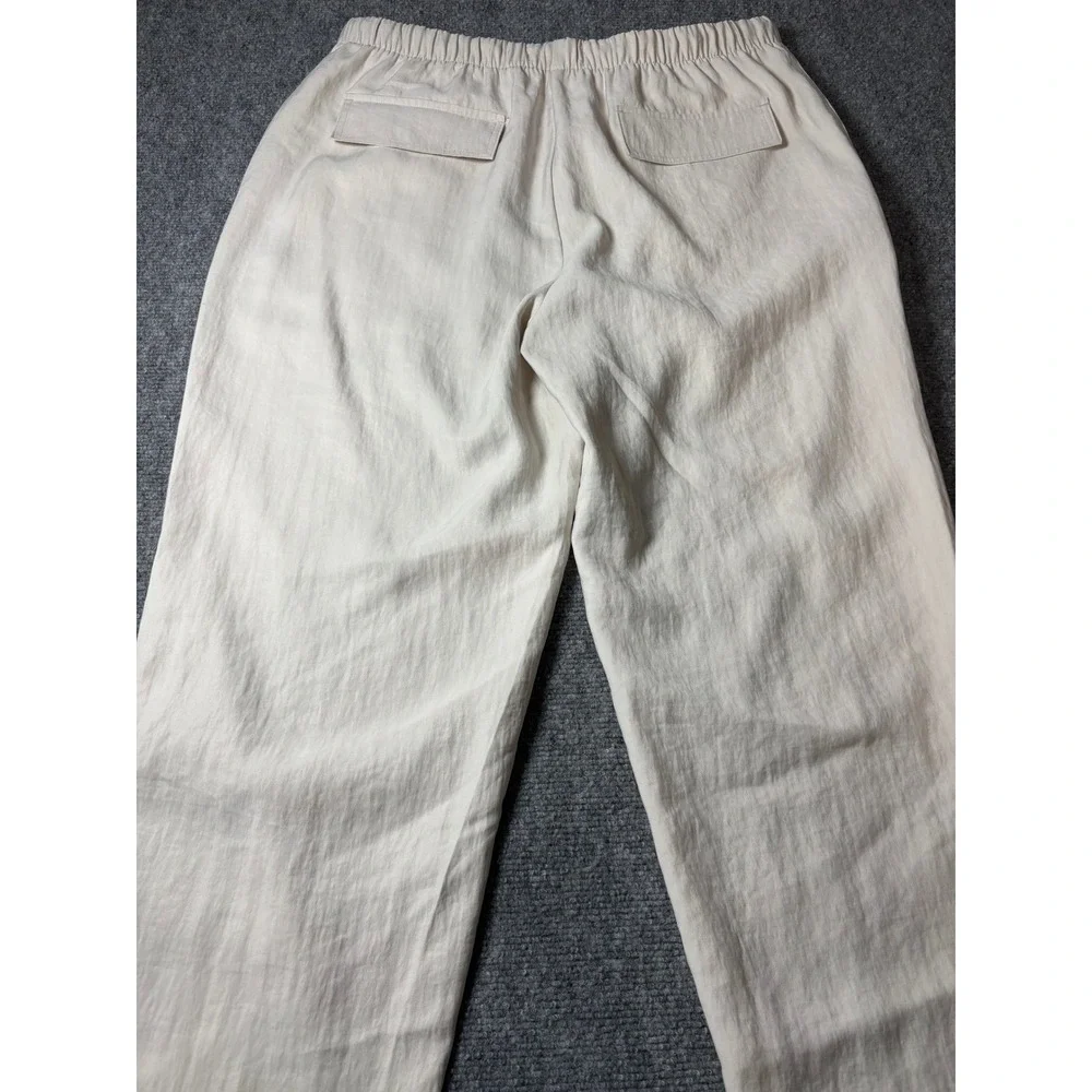 Zara Womens Beige Linen Blend Drawstring Elastic Waist Patch Pocket Pants Large